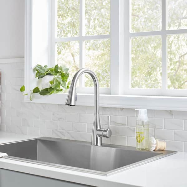 Sadira Touchless Single Handle Pull-Down Sprayer Kitchen Faucet with TurboSpray and FastMount in Stainless Steel