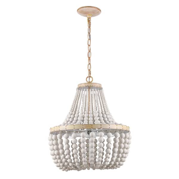 Cayman 3-Light Faux Wood Chandelier Light Fixture with White Beaded Shade