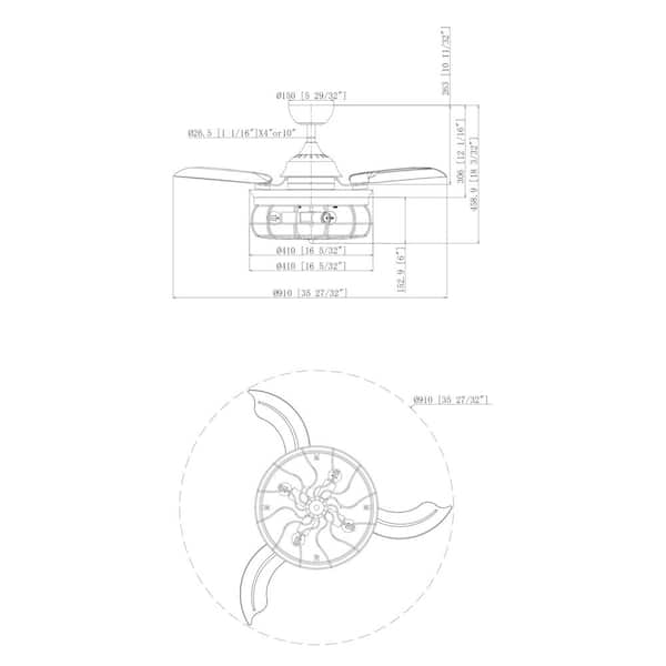36 in. Downrod Mount Retractable 3-Blade Black Ceiling Fan with Light Kit and Remote Control
