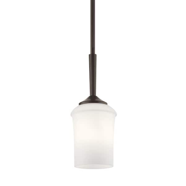 Aubrey 1-Light Olde Bronze Transitional Shaded Kitchen Mini Pendant Hanging Light with Satin Etched Glass