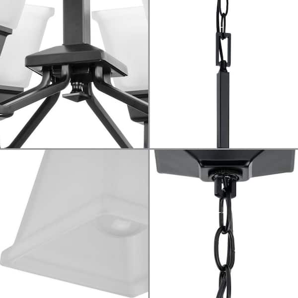 Clifton Heights Collection 26 in. 6-Light Matte Black Chandelier Light with Etched Glass Shades New Traditional