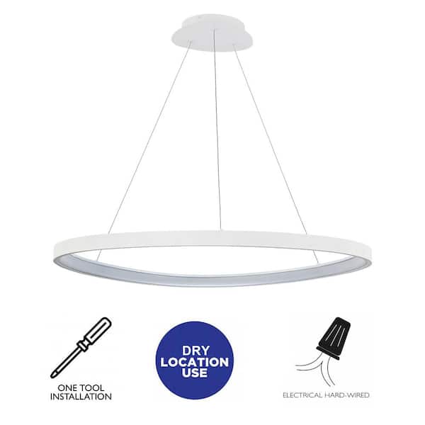 48-Watt 1-Light White Aluminum Dimmable Integrated LED Pendant Light