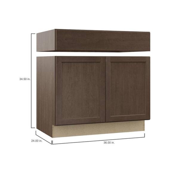 Shaker 36 in. W x 24 in. D x 34.5 in. H Assembled Accessible ADA Sink Base Kitchen Cabinet in Brindle without Shelf