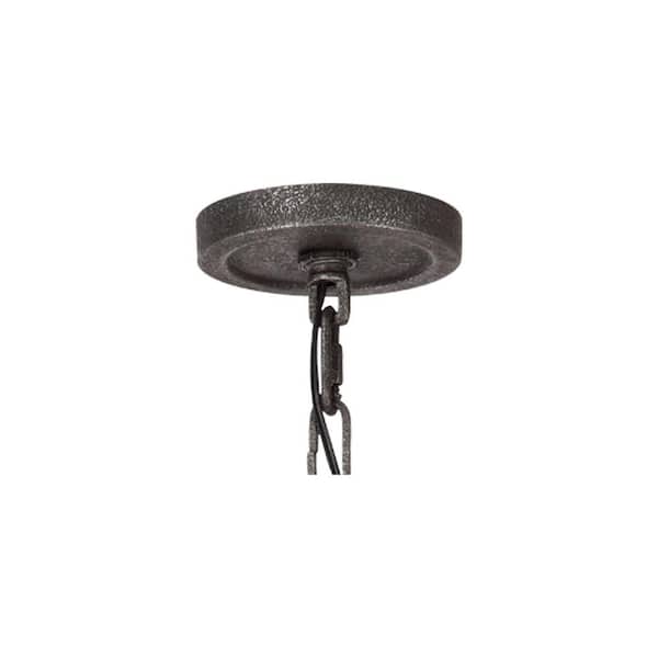 Angelo 9-Light Distressed Weathered Oak / Slate Grey Metal Rustic Farmhouse Wagon Wheel Chandelier with Clear Wavy Glass