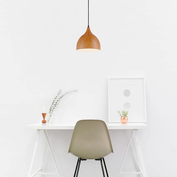 Hana 60-Watt 1-Light Mini-Pendant with Robusta Wood Finish Shade