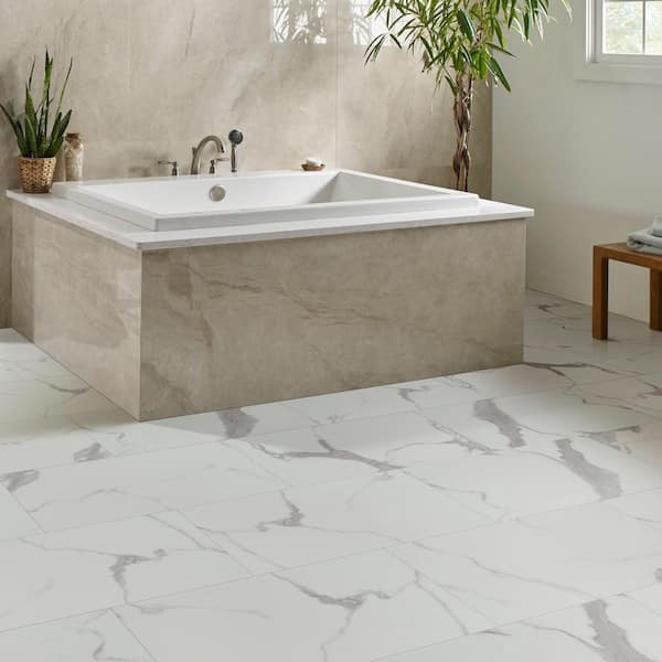 Calacatta Skov 12 MIL x 12 in. W x 24 in. L Click Lock Waterproof Vinyl Tile Flooring (19.4 sqft/case)