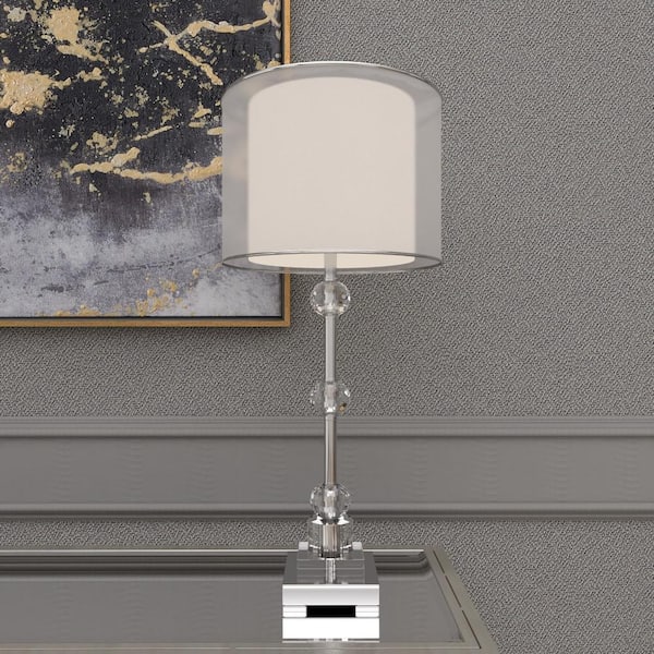 30 in. Silver Glass Task and Reading Table Lamp with Crystal Embellishments