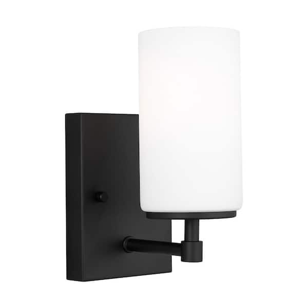 Alturas 4.375 in. W 1-Light Modern Midnight Black Wall Sconce with Frosted Glass