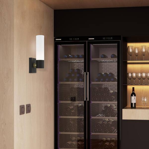 Aero 1 Light Textured Black ADA Wall Sconce with Hand Blown Satin Opal White Twist Lock Glass