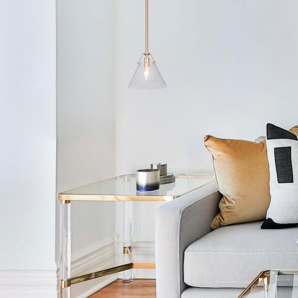 Modern Mini Pendant Light, 1-Light Gold Kitchen Island Pendant Light with Seeded Glass Shade