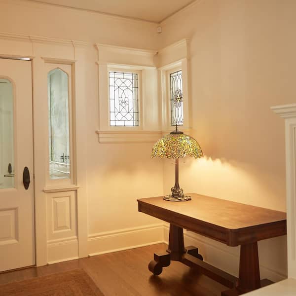 Valencia 31 .75 in. Antique Bronze Laburnum Tiffany-Style Stained Glass Table Lamp