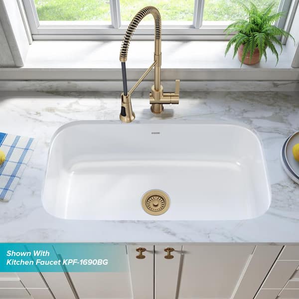 Pintura 31 1/2-inch 16 Gauge Undermount Single Bowl Enameled Steel Kitchen Sink in White