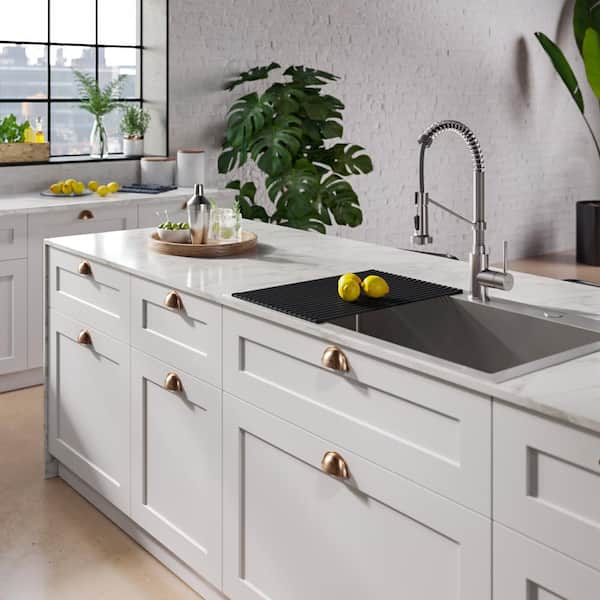 Loften Stainless Steel 33in. Single Bowl Drop-in / Undermount Kitchen Sink with Stainless Steel Pull Down Faucet