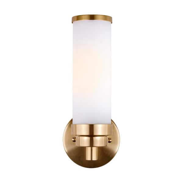 Morgan 1-Light Soft Gold ADA Compliant Wall Sconce Vanity Light with Satin Opal Glass
