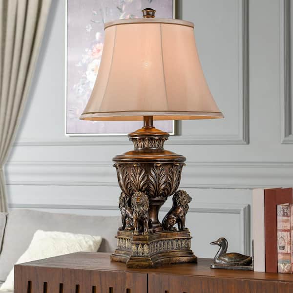 34 in. Majestic Gold Table Lamp with Cream Fabric Shade