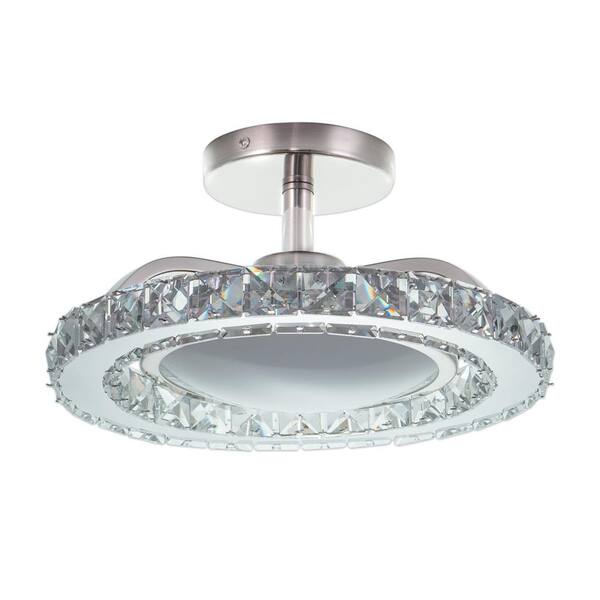 Clara 12.25-in W Integrated LED Satin Nickel Crystal Glam Semi Flush Mount Ceiling Light