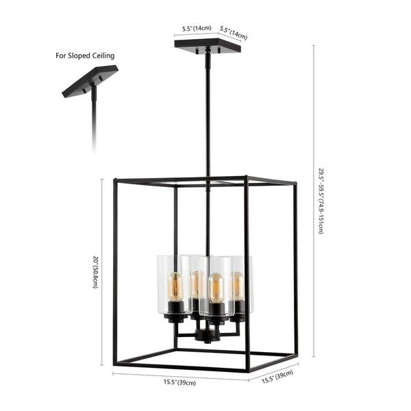 Everly 15.5 in. 4-Light Industrial Farmhouse Iron/Glass LED Pendant, Oil Rubbed Bronze