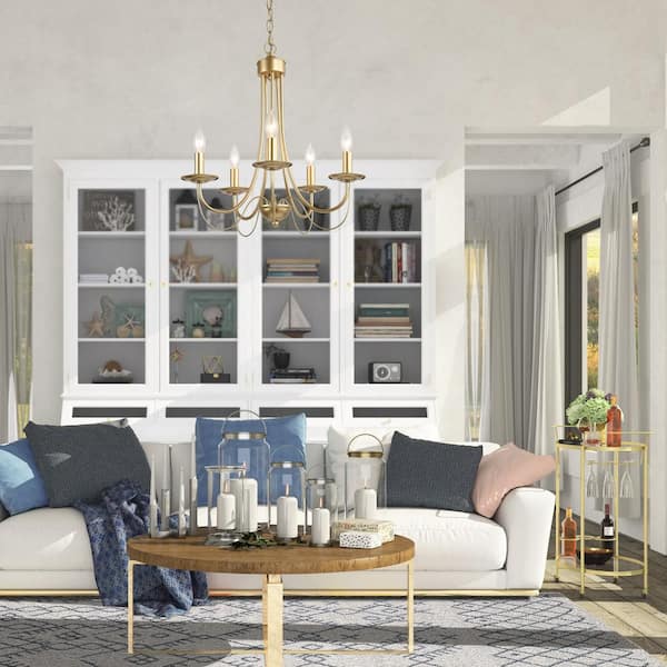 Modern Matte Gold Chandelier 5-Light Empire 18.5 in. Kitchen Dining Living Room Pendant Light