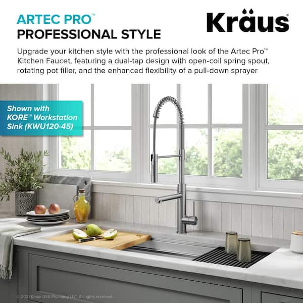 Artec Pro Pull-Down Single Handle Kitchen Faucet with Pot Filler in Spot Free Stainless Steel