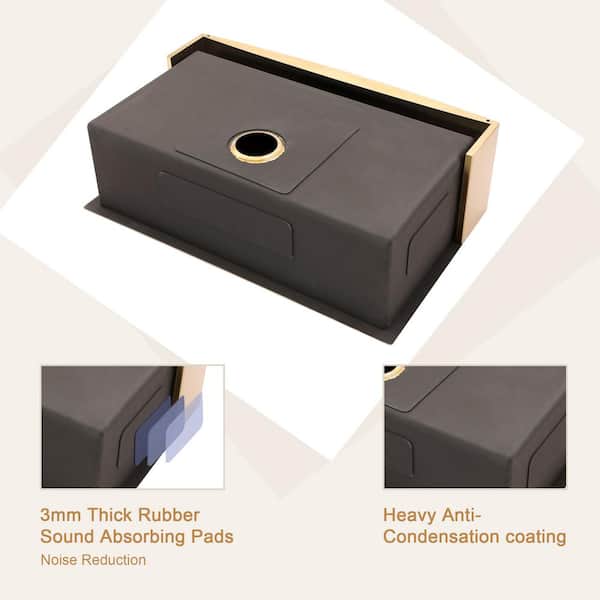 36 in. Farmhouse/Apron-Front Single Bowl 16-Gauge Gold Stainless Steel Deep Kitchen Sink with Bottom Grids