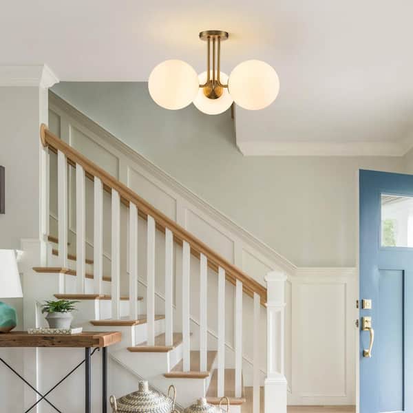 Lueck 22 in. 3-Light Modern Sputnik Globe Semi Flush Mount