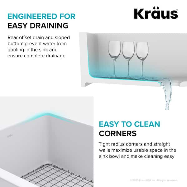 Turino Matte White Fireclay 33 in. Single Bowl Farmhouse Apron Kitchen Sink