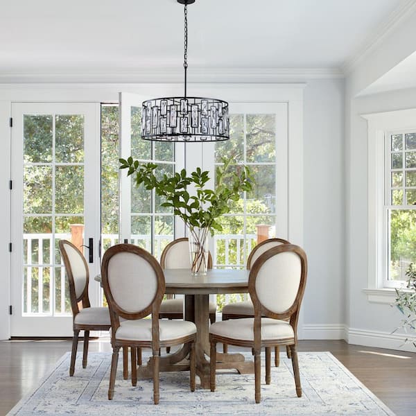 5-Light Black and Chrome Chandelier with Rectangular Faceted Crystals