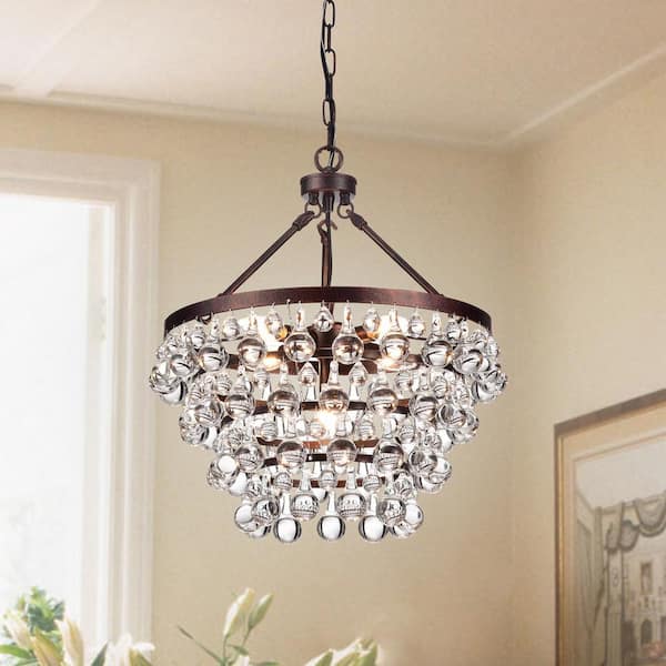Clarus 5-Light Antique Copper 4-Tier Glam Chandelier with Clear Glass Hanging Crystals