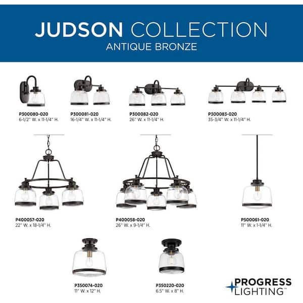 Judson Collection 26 in. 5-Light Antique Bronze Clear Glass Farmhouse Chandelier Dining Room Light