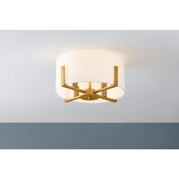 Manhattan 4-Light Aged Brass Semi Flush Mount with White Drum Shade