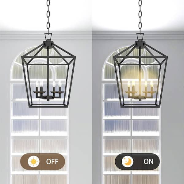 4 -Light Matte Black Lantern Chandelier
