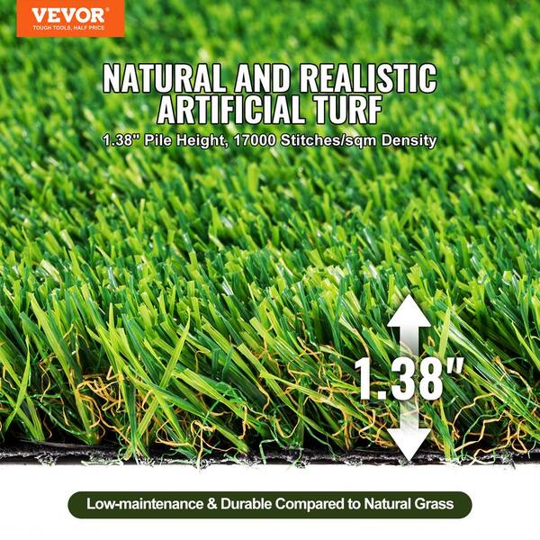 Artificial Grass 3 ft. x 5 ft. Green Turf 1.38 in. Fake Door Mat Artificial Grass with Drainage Holes Runner Rug