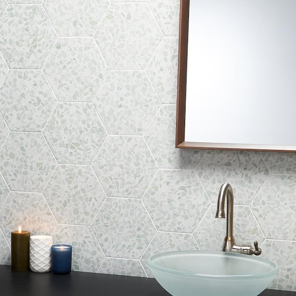 Fusion Hex Green Terrazzo 9.13 in. x 10.51 in. Matte Porcelain Floor and Wall Tile (8.07 sq.ft. / Case)