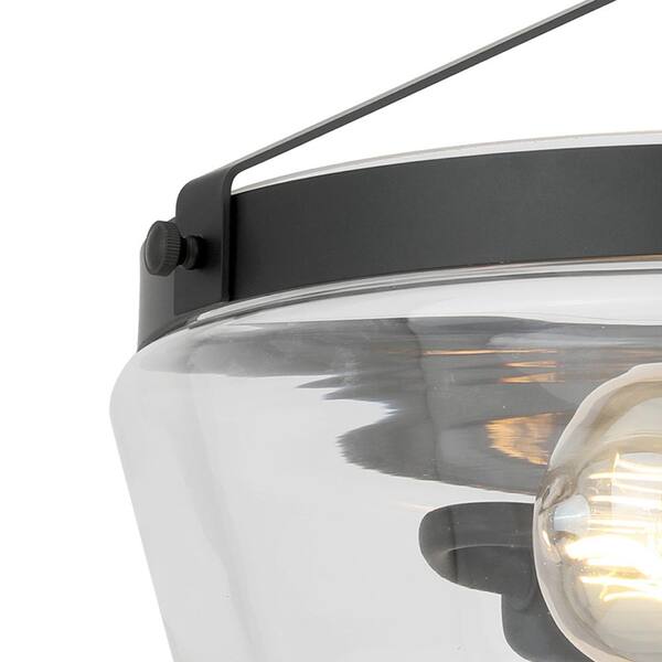 Delano 13 in. Matte Black Finish 2LT Semi-Flush Mount Clear Glass