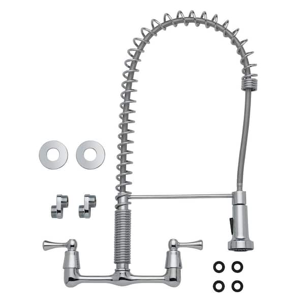 2-Handle Wall-Mount Pull-Down Sprayer Kitchen Faucet in Chrome