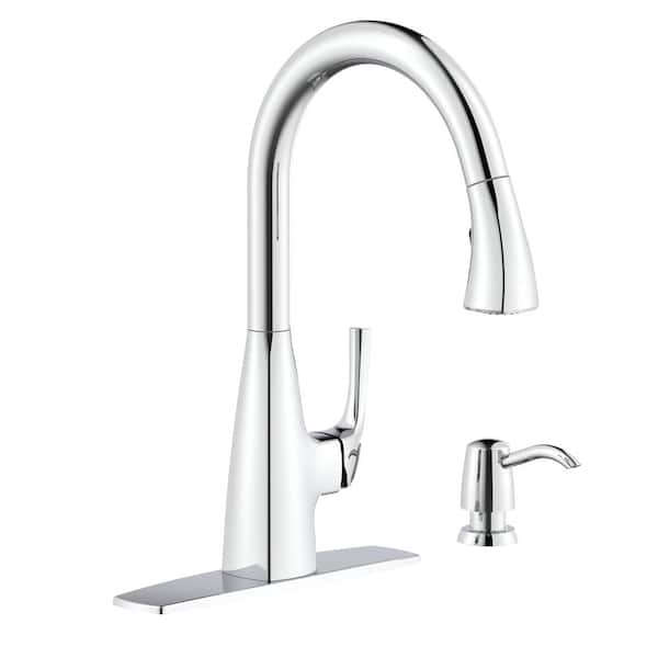 Calandine Single-Handle Pull-Down Sprayer Kitchen Faucet with Soap Dispenser in Chrome