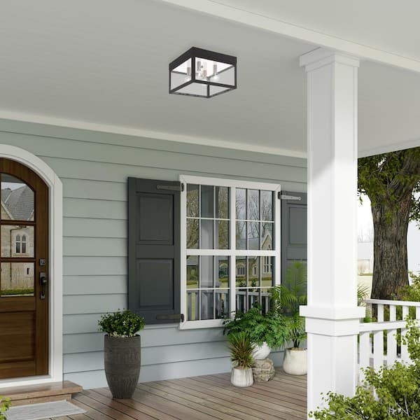 Nyack 4-Light Black Outdoor Ceiling Flush Mount