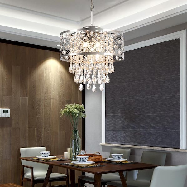 Indianapolis 5-Light Chrome Lantern Drum Chandelier with Crystal Accents