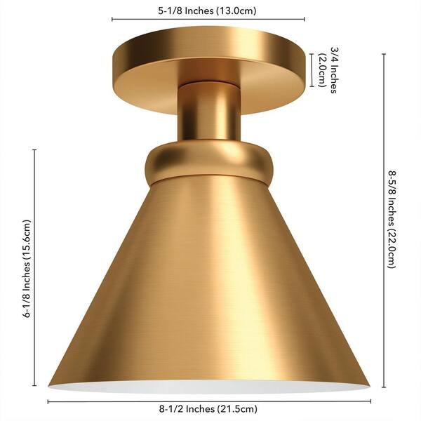 Zeno 8.63 in. Brushed Brass Semi Flush Mount with Metal Shade