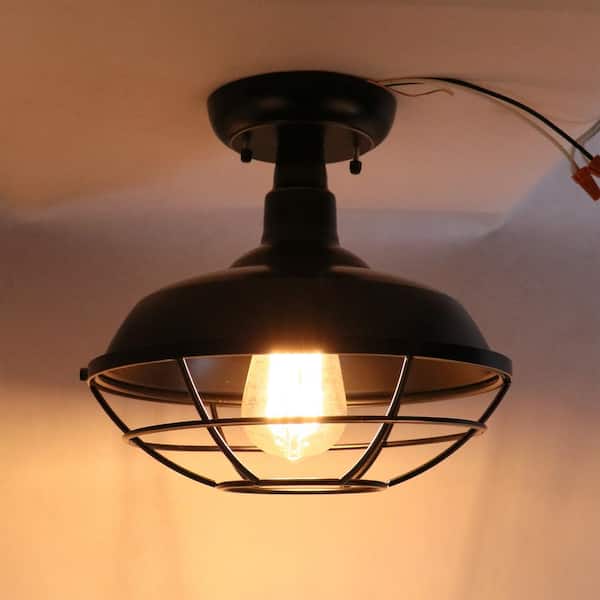 Small 1-Light Imperial Black Outdoor Ceiling Light Semi-Flush Mount
