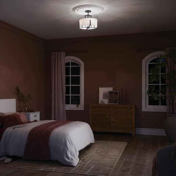 Malen 15.5 in. 4-Light Black Bedroom Traditional Convertible Semi-Flush Mount Ceiling Light with Fabric Shade