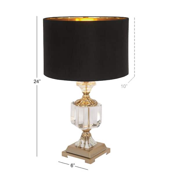 24 in. Black Crystal Task and Reading Table Lamp with Gold Accents