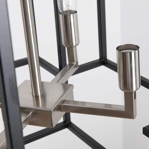 8-Light Black Industrial Candle Style Rectangle Chandelier Kitchen Island Hanging Lights