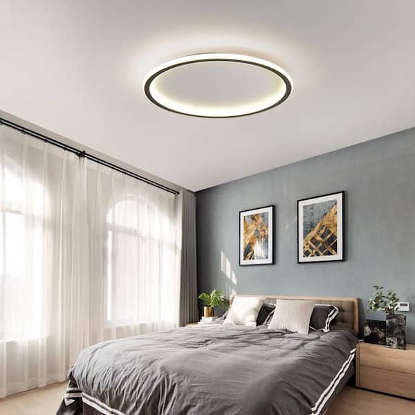 20 in. 1-Light Modern Simple Geometry Black LED Flush Mount Ceiling Light
