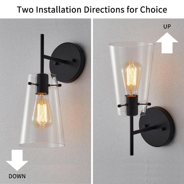 1-Light Blackened Bronze Armed Wall Sconce with Clear Glass Shade