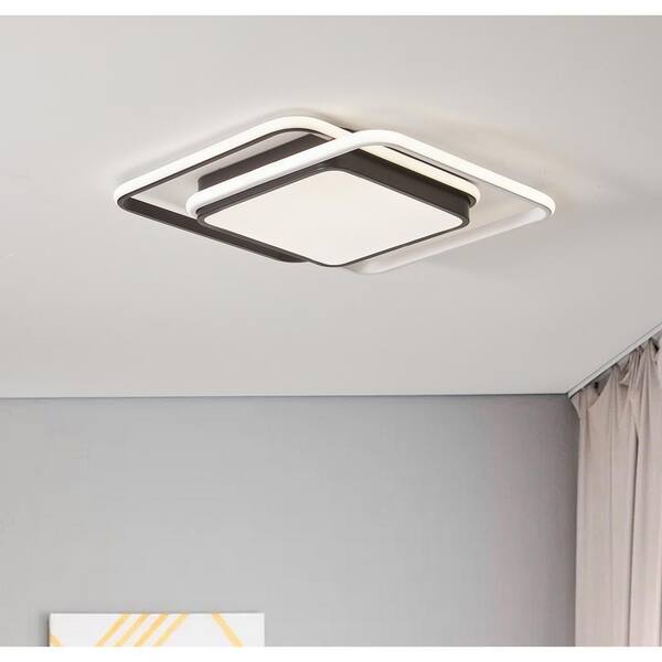 18.9 in. 3-Light Black Unique Statement 20-Watt Square LED Flush Mount