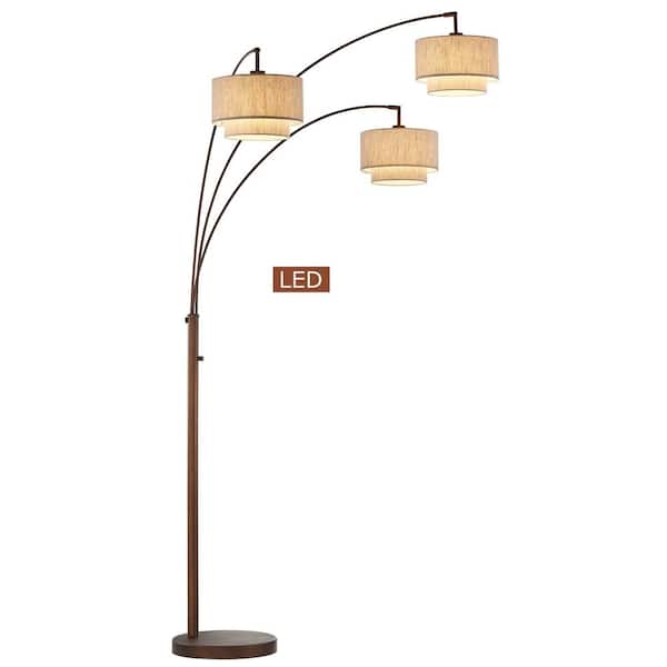 Lumiere III 80 in. Antique Bronze LED Arc Floor Lamp/Double Shade