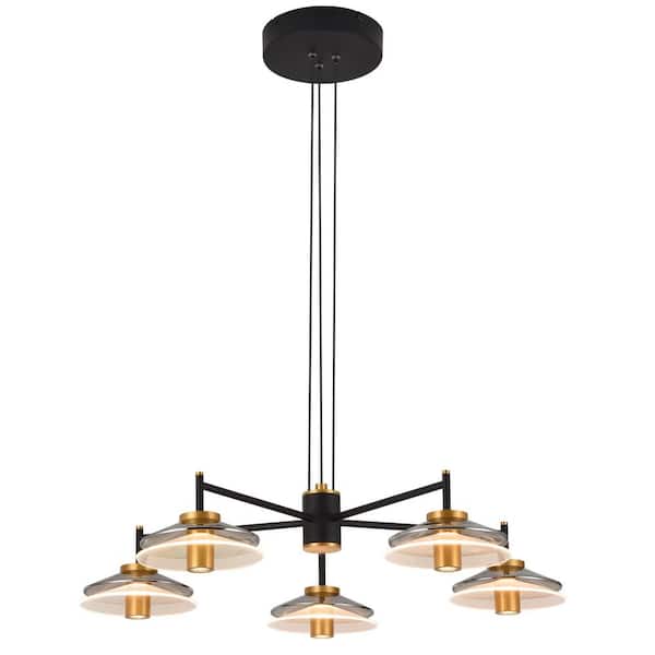 Verona 31 in. 5-Light ETL Certified Integrated LED Black Chandelier Lighting Fixture with Glass Shades