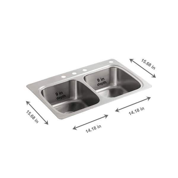 Verse 33 in. Drop-in Double Bowl 20 Gauge Stainless Steel Kitchen Sink with 4-Holes