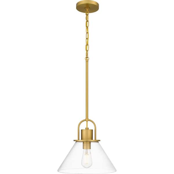 Balfour 1-Light Brushed Gold Pendant with Clear Seedy Glass Shade